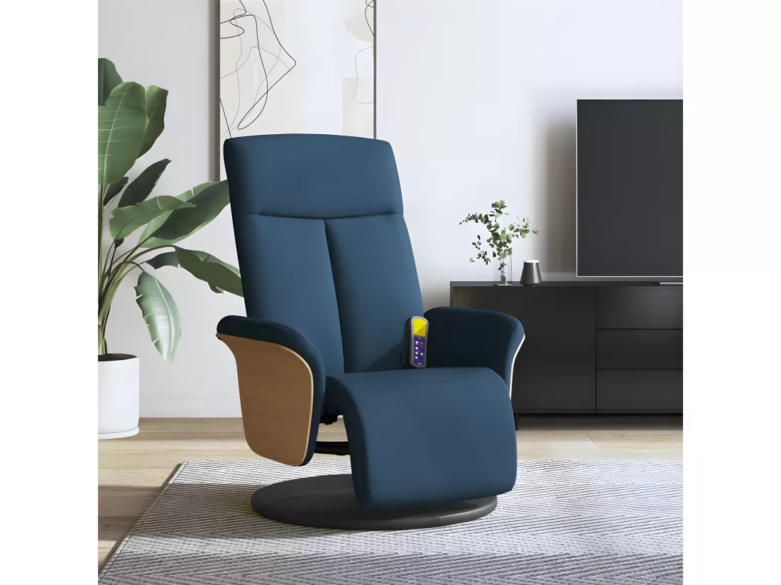 Fauteuil inclinable de massage avec repose-pieds bleu tissu