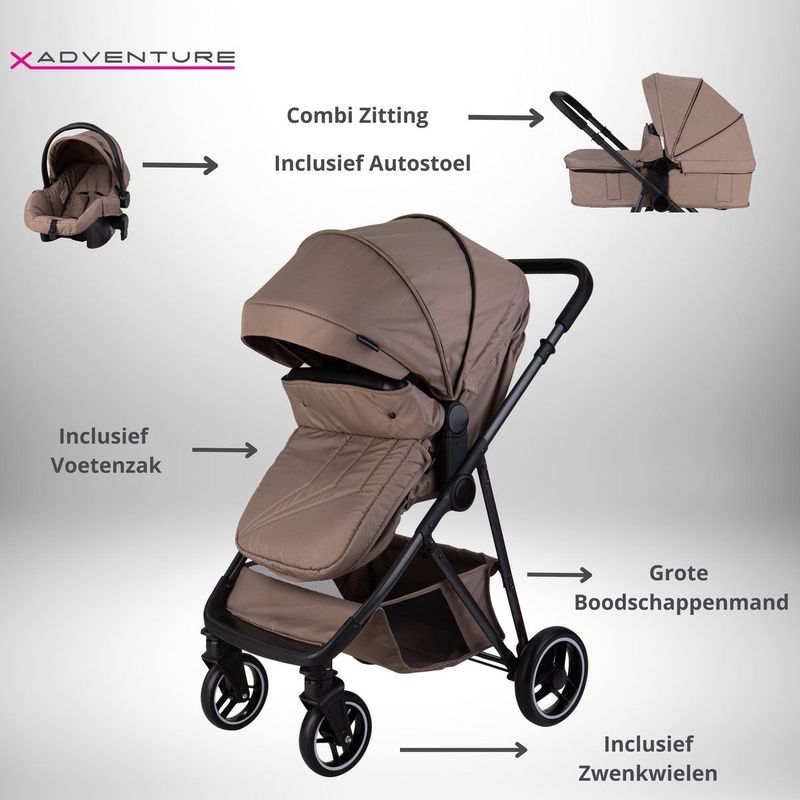 X Adventure - Rover - Kinderwagen - Taupe - 3 in 1 Inclusief Autostoel