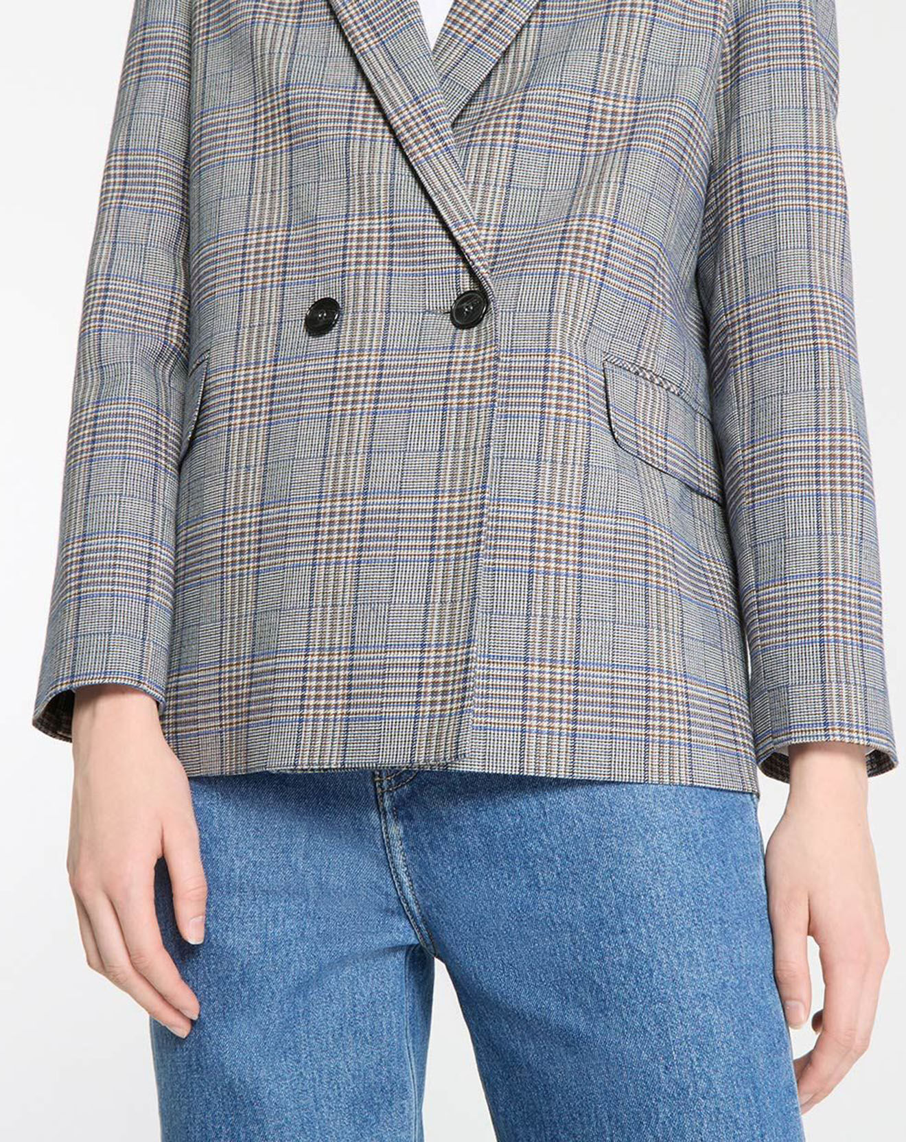 Galeries Lafayette Veste blazer Rune double boutonnage imprimé Pince de Galles gris/noir