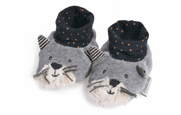 Chaussons chat gris Fernand Les Moustaches - MOULIN ROTY