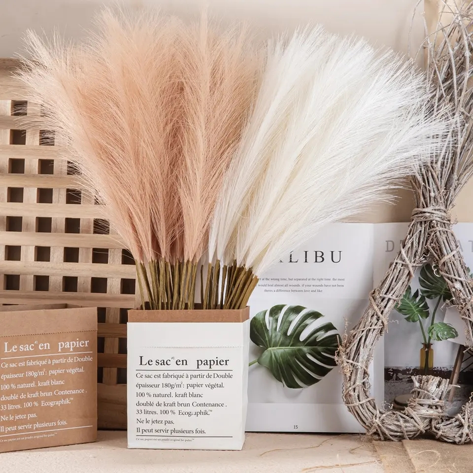(10er Set) 55cm Deko Kunst Pampas Gras Boho Trockenblumen Hygge Lifestyle - Braun