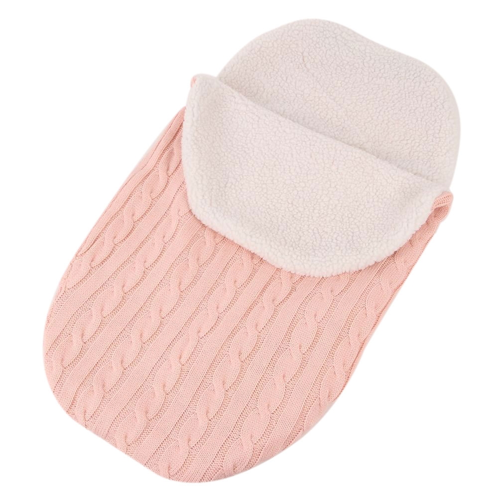 (63x36cm) Baby Strick Schlafsack Kuschel Winter Decke mit Fell für Kinderwagen - Rosa