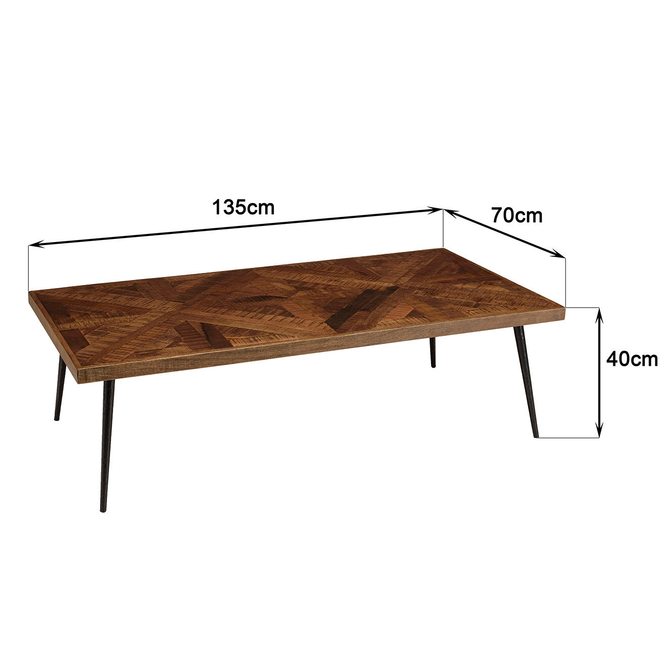 Macabane Table basse rectangle bois recyclé pieds métal Kiara bois - 135x70x40 cm