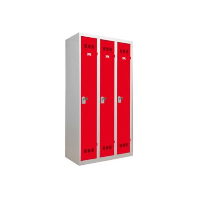 Vestiaire Industrie Propre - 3 portes - 180 x 90 x 50 cm - gris/rouge