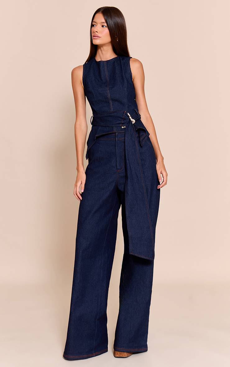 Bleu Indigo Pantalon Large En Denim Chambray Bleu