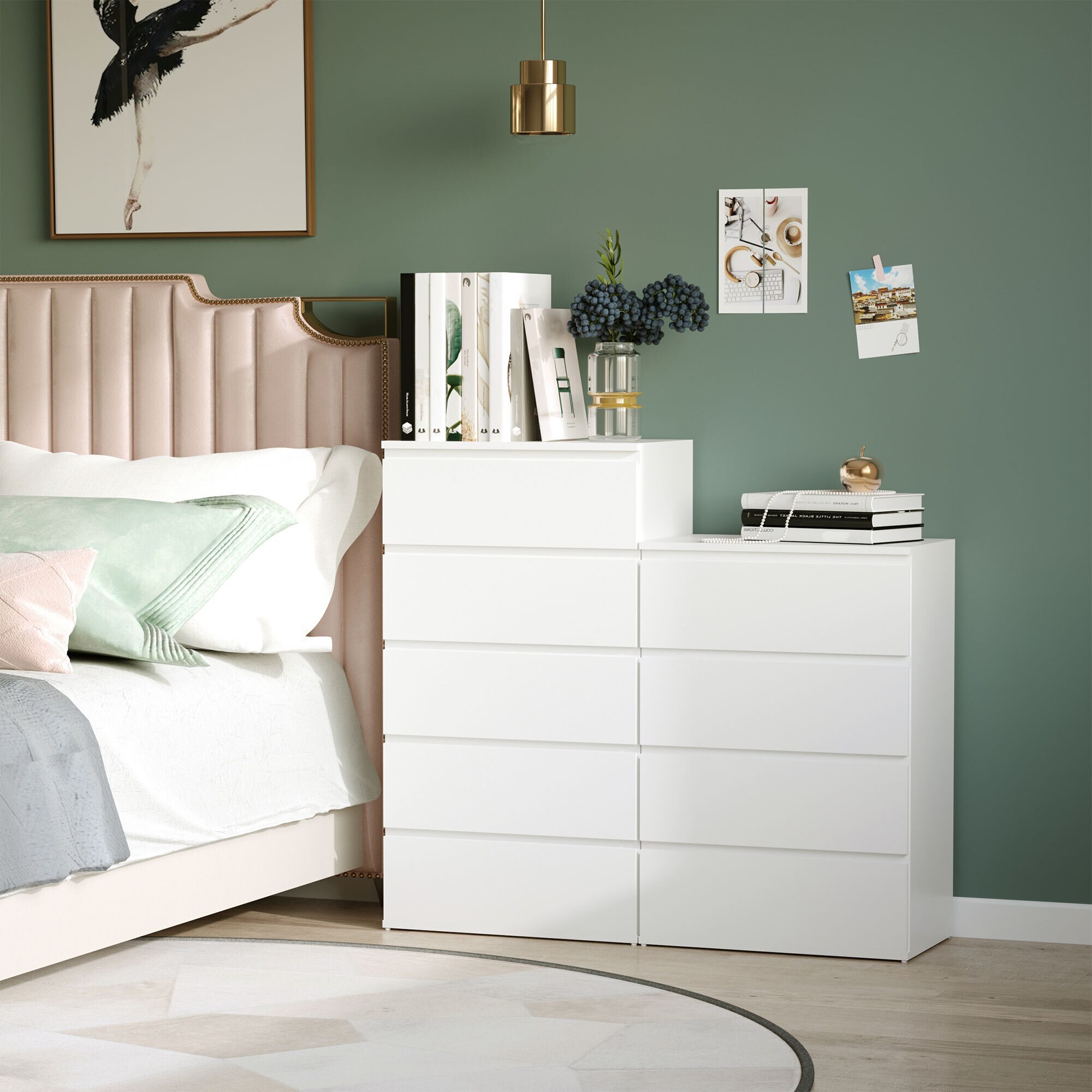 HOMCOM Kommode mit 4 Schubladen weiß 55L x 33B x 80H cm