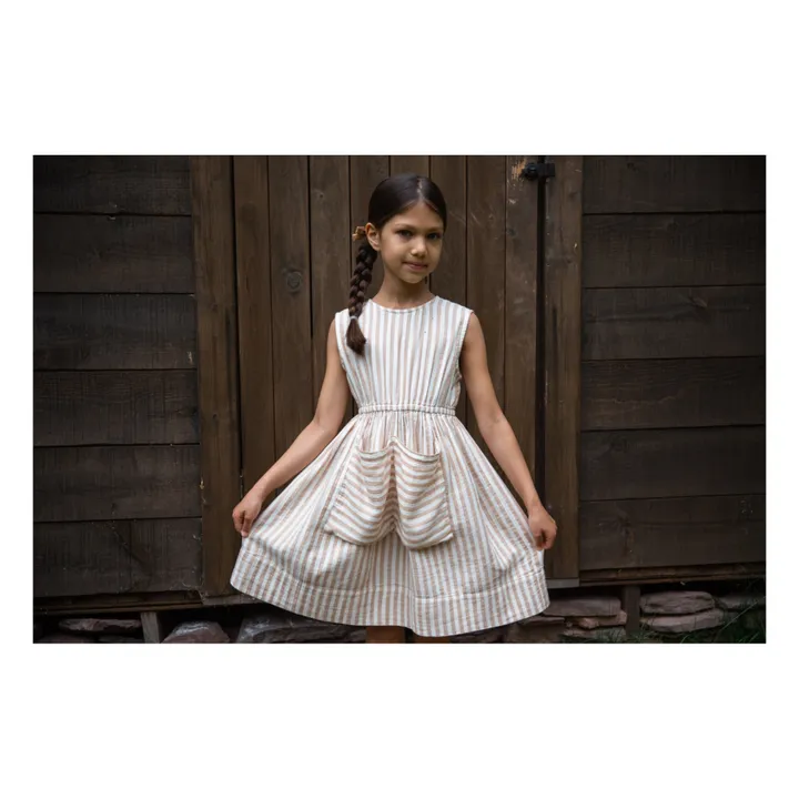 Soor Ploom Robe Gaze de Coton Bio Rayée Orla | Ecru