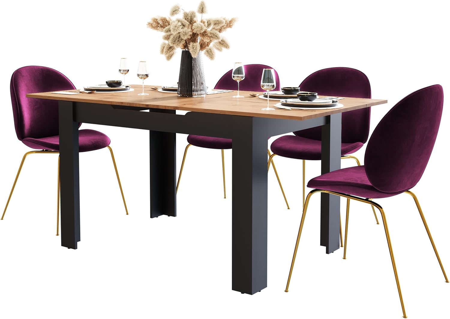 Newfurn Esstisch ausziehbar - moderner Holztisch in Wildeiche mit Synchronauszug - Stabiler Esszimmertisch für 4-6 Personen - Design Tisch für Wohnzimmer & Küche, rechteckig, erweiterbar