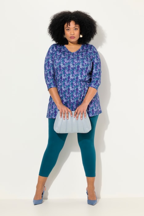 Longshirt, Batikmuster, A-Linie, V-Ausschnitt, 3/4-Arm