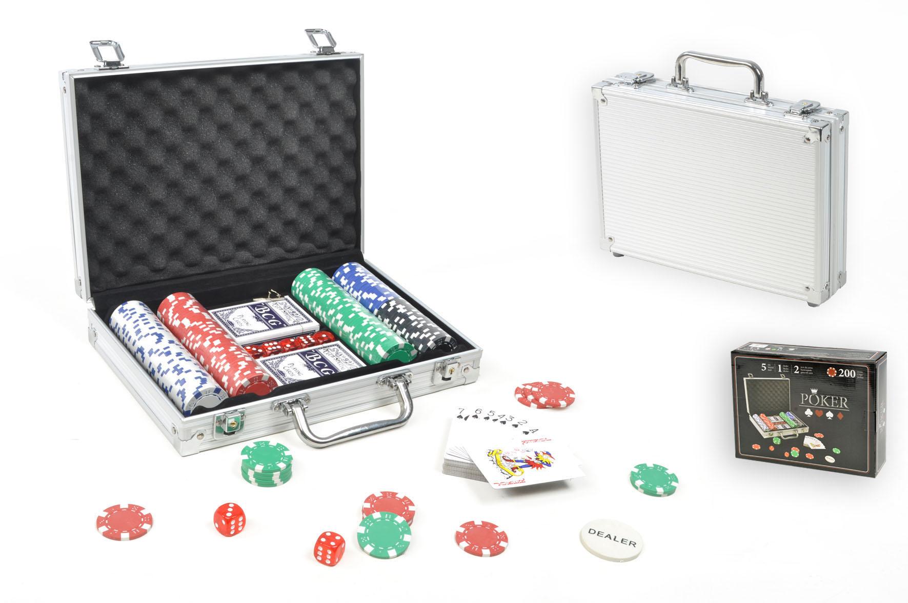 MALETTE POKER 200 JETONS ET 2 JEUX CARTES ET 1 DEALER ET 5