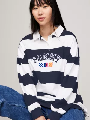 Camisa de rugby oversized com listras de arquivo