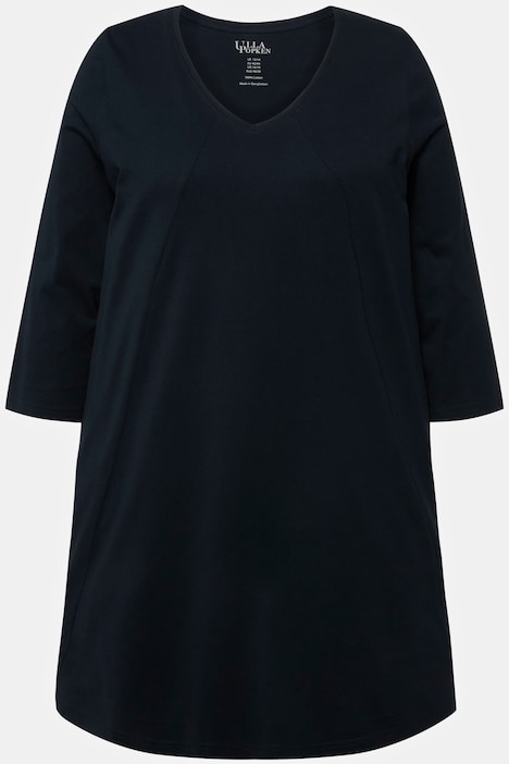 Longshirt, Ziernähte, A-Linie, V-Ausschnitt, 3/4-Arm