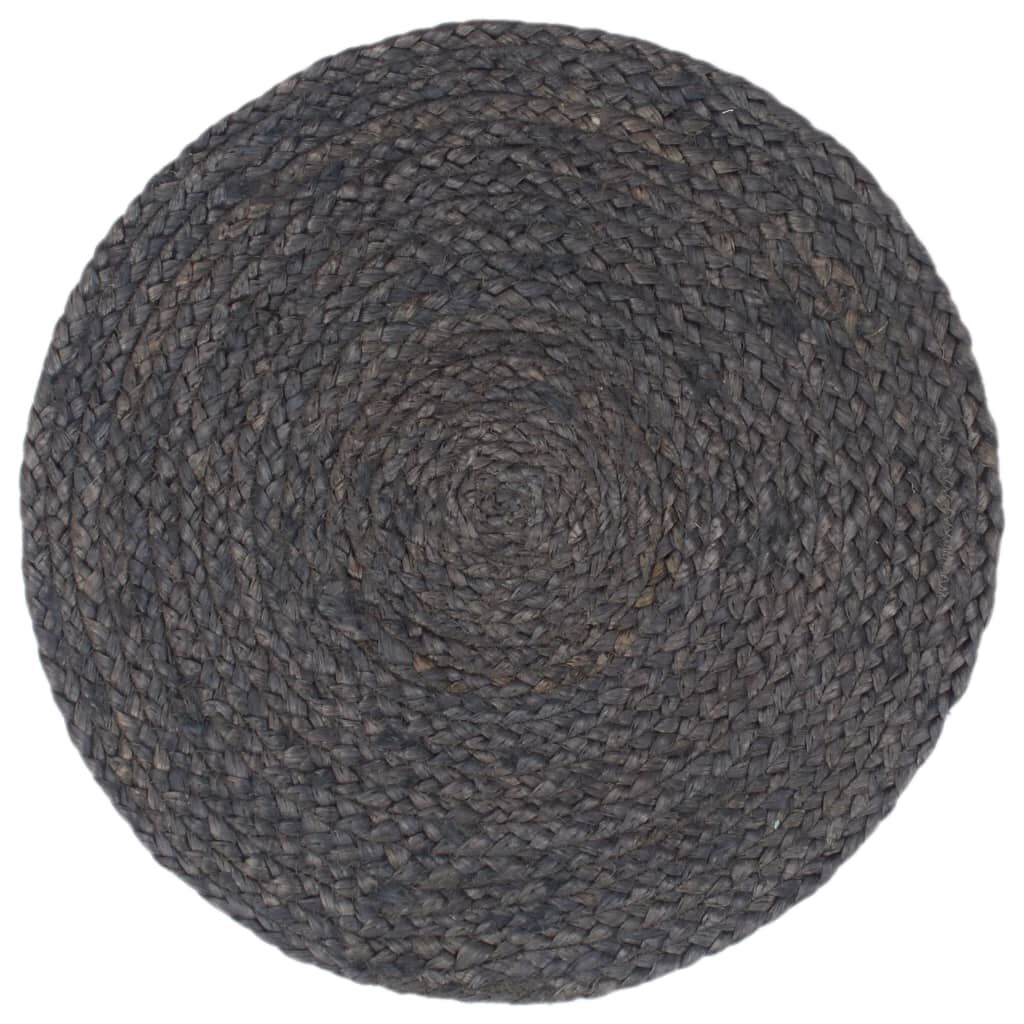 vidaXL Tafelmatten, 4 stuks, effen, donkergrijs, 38 cm, rond, jute