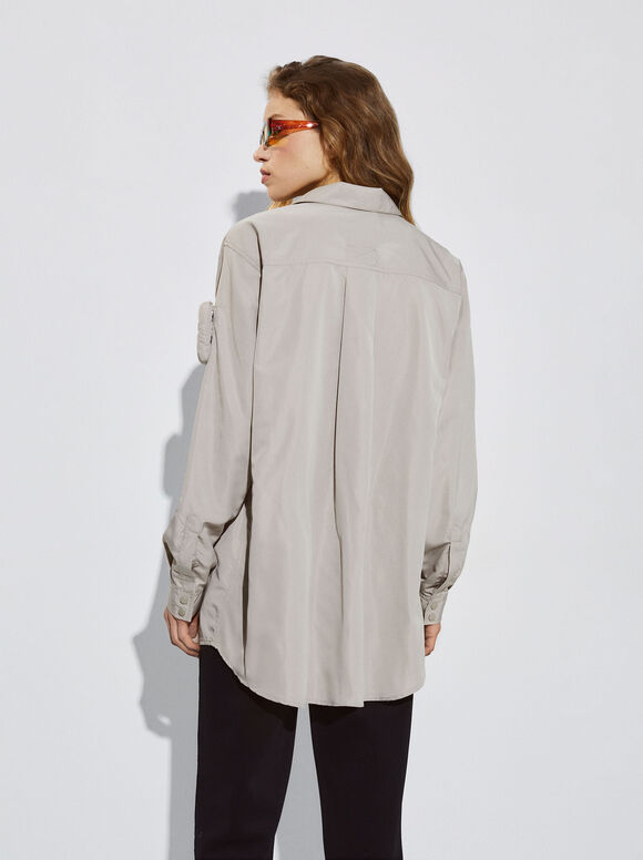 Camisa de nylon com bolso - Bege