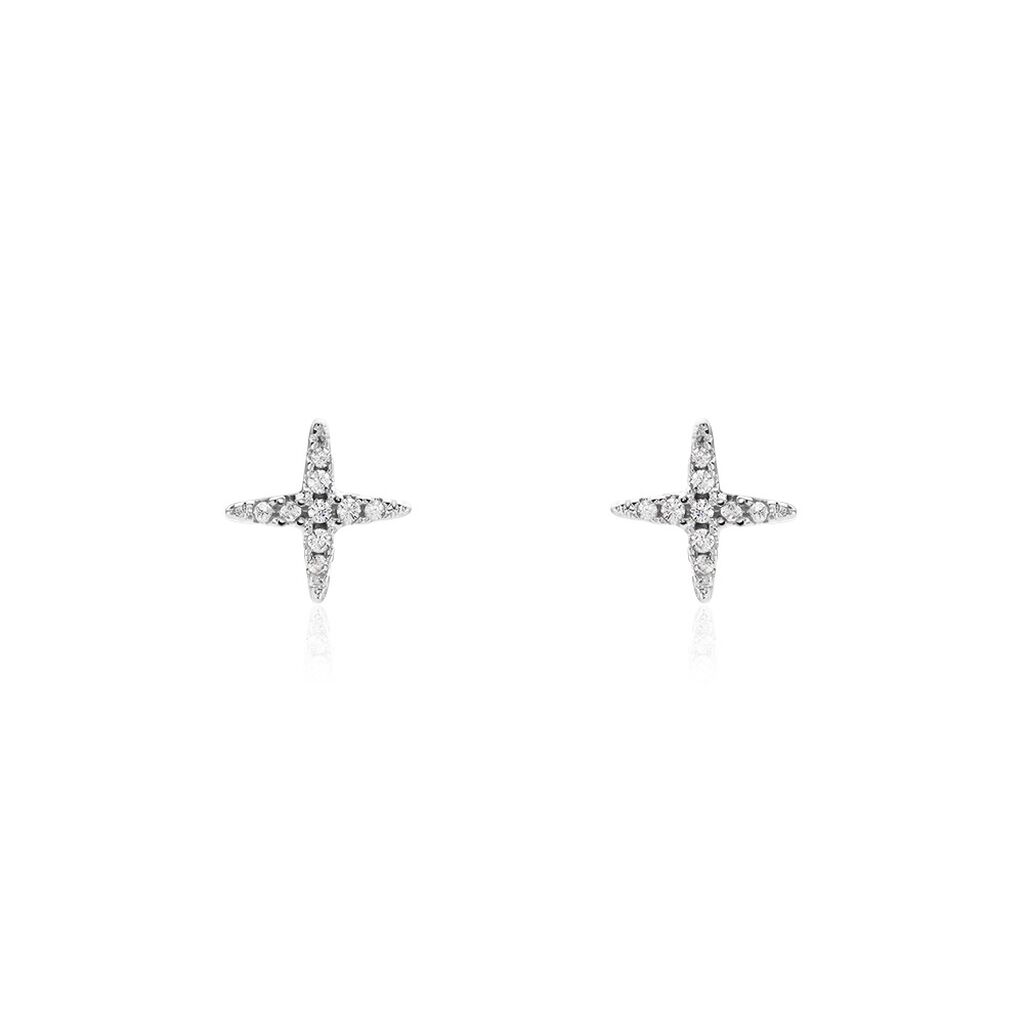 Boucles D'oreilles Puces Clovia Argent Blanc Oxyde De Zirconium