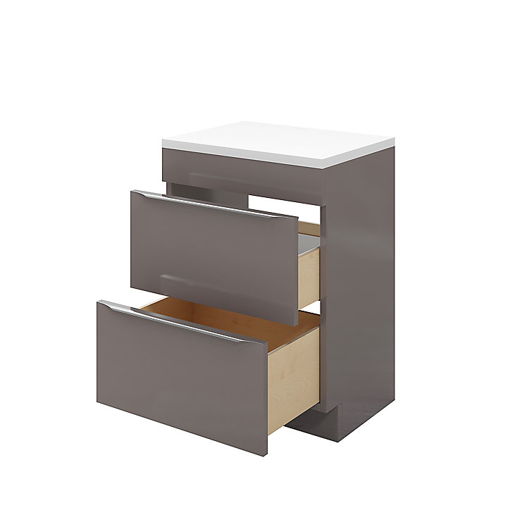 Meuble sous vasque à poser GoodHome Imandra gris taupé 60 cm + plan de toilette Marloes