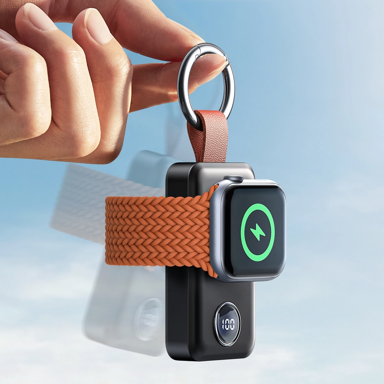 (5V/1A) 2000mAh Powerbank Ladegerät mit Schlüsselanhänger für Apple Watch (WQW01) - Schwarz