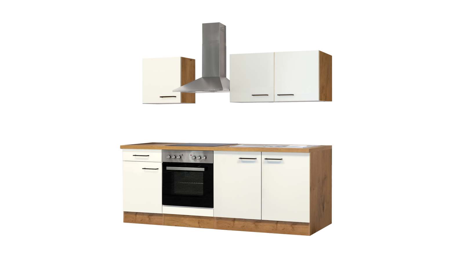 Küchenzeile VINTEA - Magnolia matt-Lancelot Oak - 210 cm - mit E-Geräten