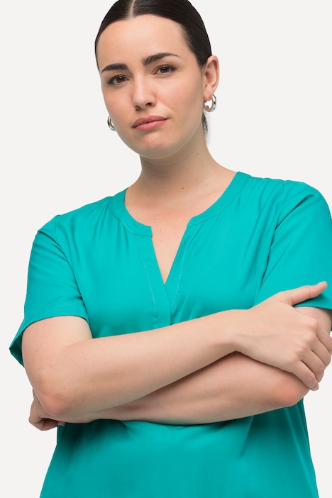 Bluse, Satin, Tunika-Ausschnitt, Halbarm