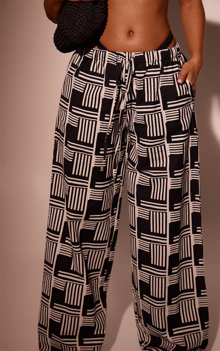 Monochrome Pantalon À Rayures En Mélange Coton Lin Avec Taille À Cordon