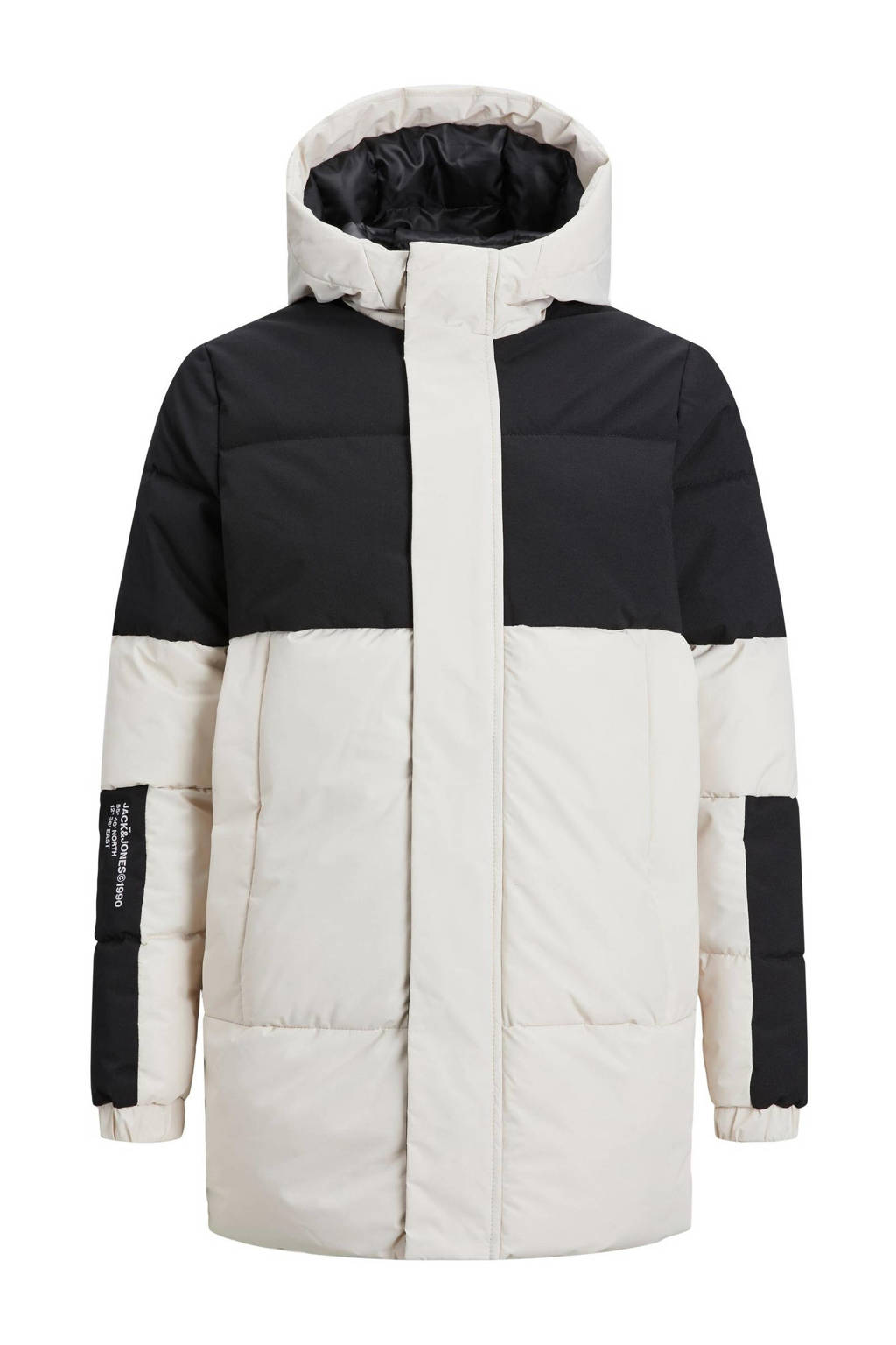 JACK & JONES gewatteerde winterjas JJEFORCE wit/zwart