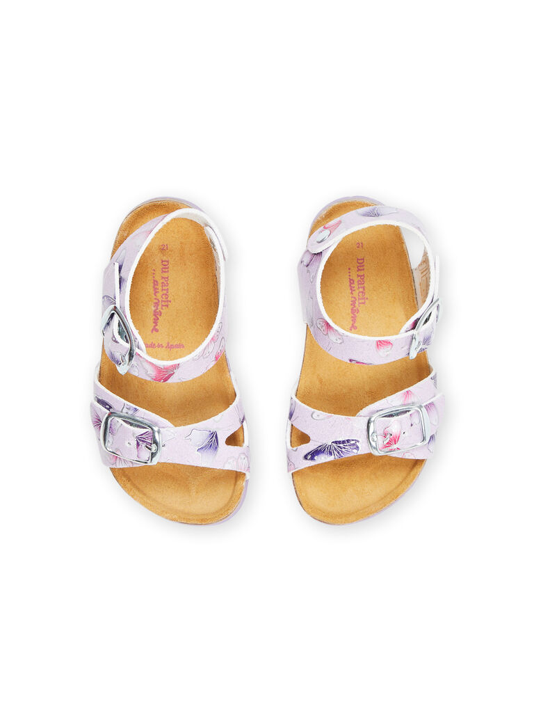Sandales mauve en cuir à imprimé papillons
