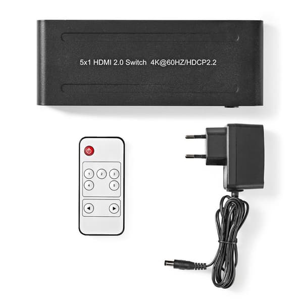 Nedis HDMI ™ Switch | 5-Port port(s) | 5x HDMI™ Inngang | 1x HDMI ™ -utgang | 4K@60Hz | 18 Gbps | Fjernstyrtkontrolert | Metall | Antrasitt