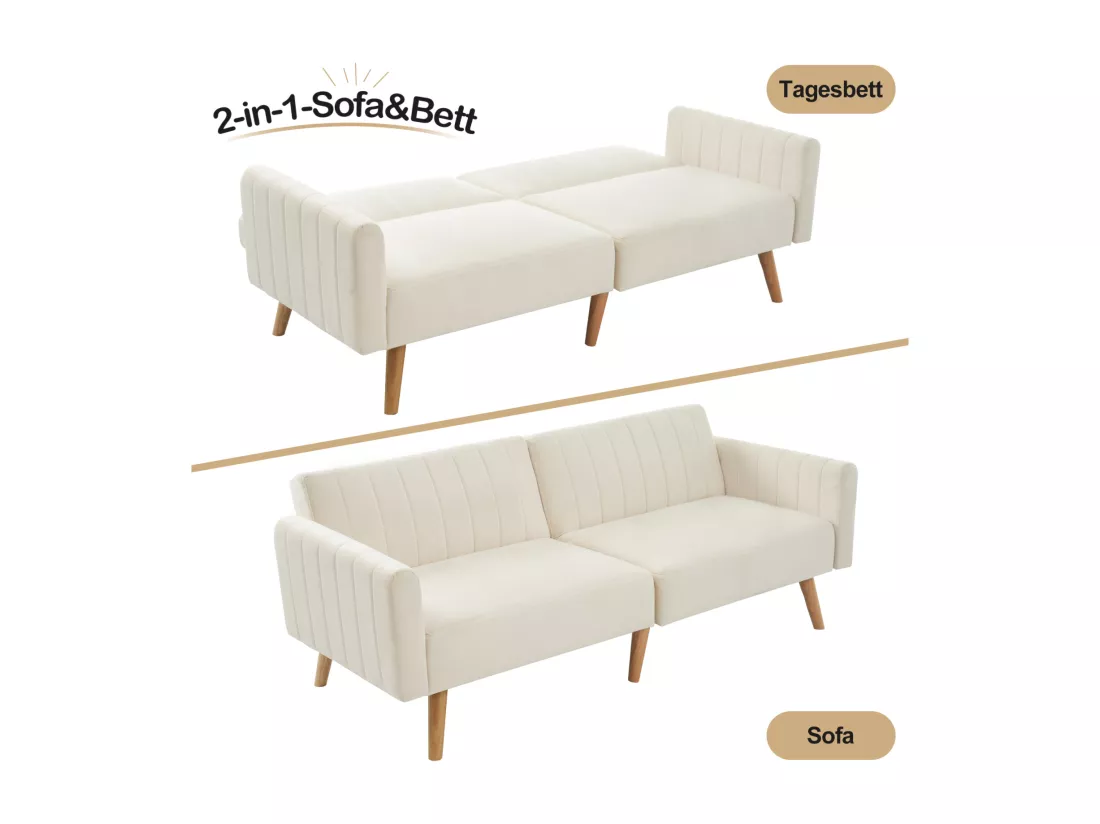Canapé-lit 2 en 1, canapé-lit minimaliste moderne, canapé pliant multifonctionnel, pieds en bois d'hévéa écologiques, dossier rabattable à 3 voies