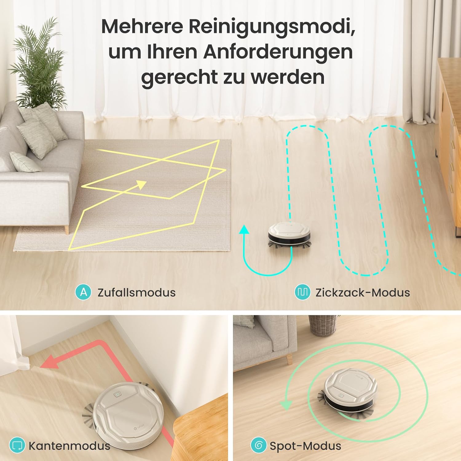 LEFANT M210P Staubsauger Roboter, Saugleistung 2200 Pa, Leise 55dB, Unterstützt WLAN-/Bluetooth-/Alexa-/App-Verbindung, Akkulaufzeit von 120 Minuten, ideal für Tierhaare und Hartböden.