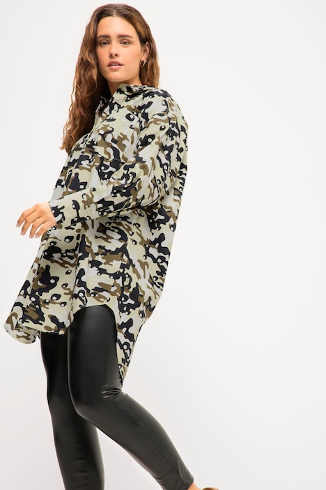 Hemdbluse, oversized, Camouflage, Hemdkragen, Langarm
