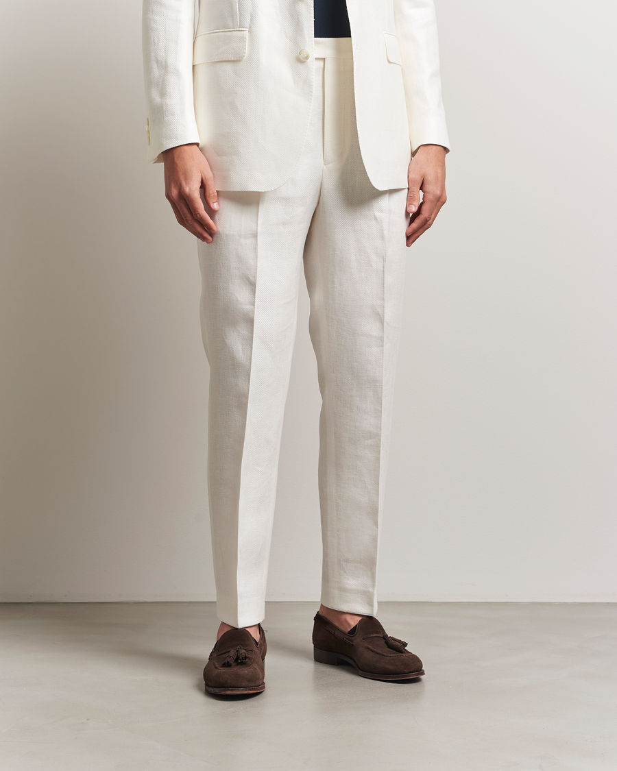 Oscar Jacobson Delon Diagonal Linen/Tencel Trousers White