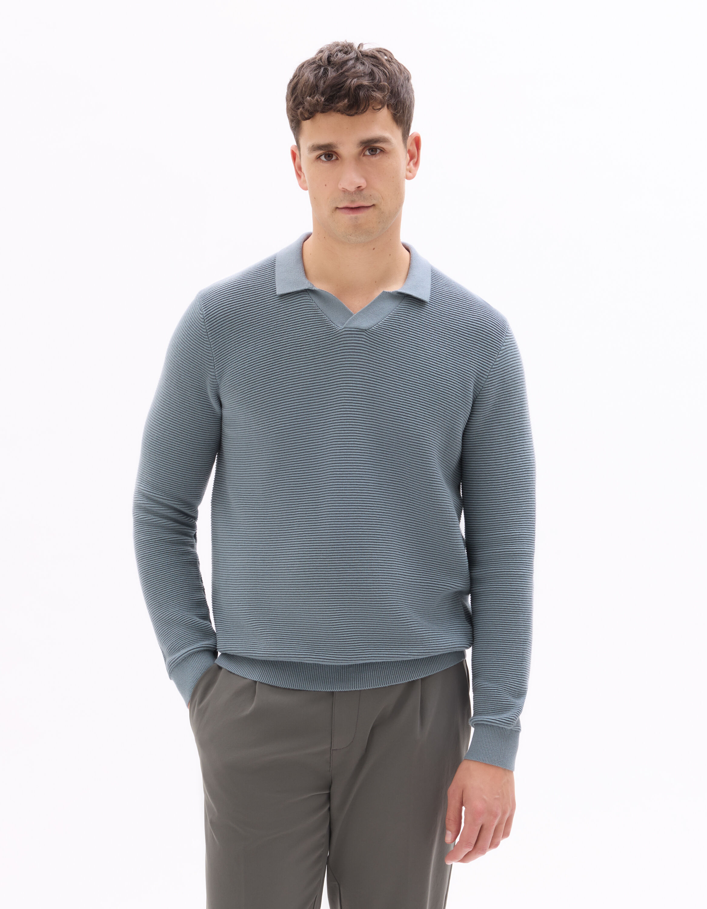 Pull regular 100% coton point fantaisie - gris bleu