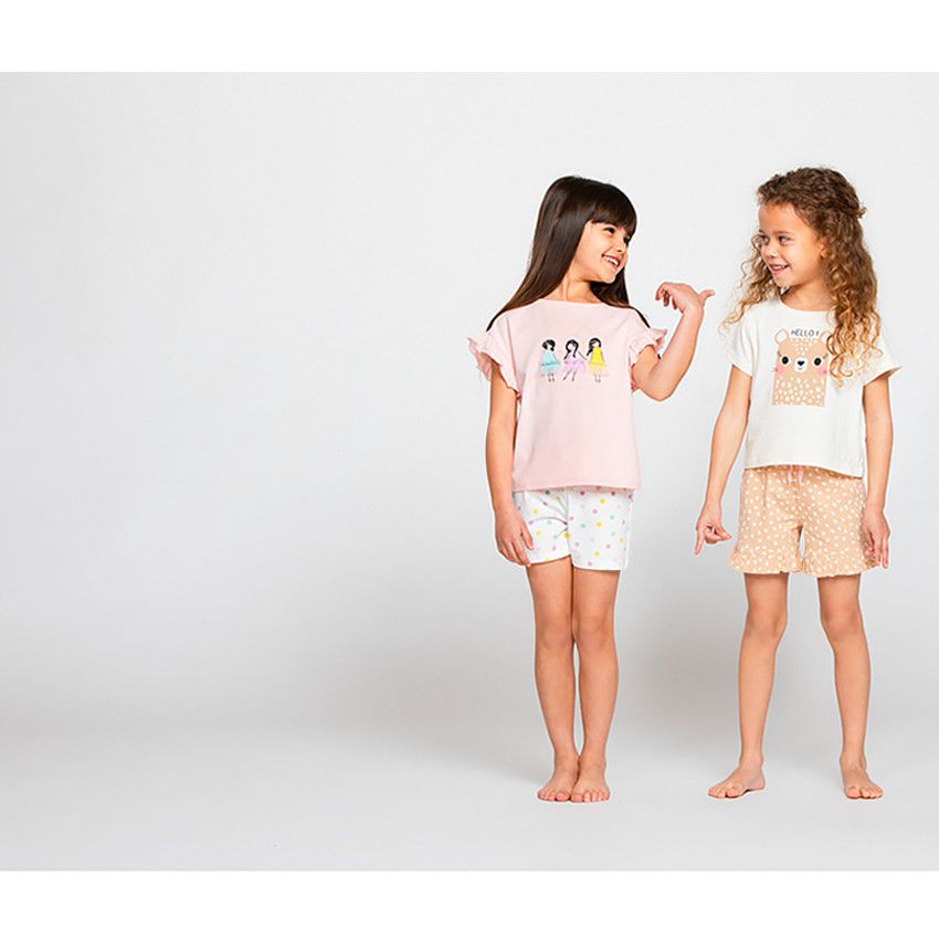 Pyjama t-shirt + short pour fille - Ecru