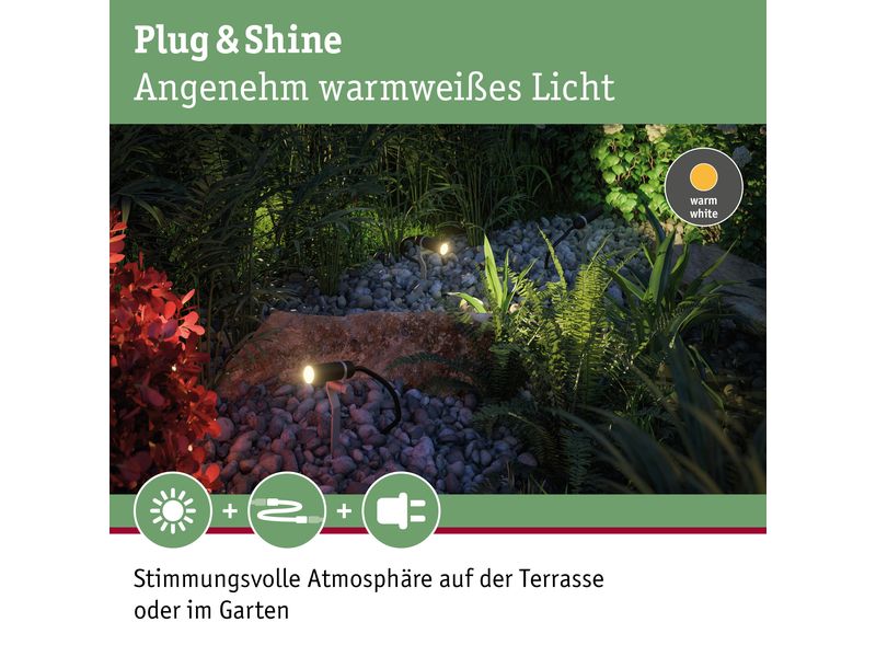 Paulmann Gartenspot Plug & Shine Plantini 45° 3000 K, Erwei Erweiterung für die unsichtbare Gartenbeleuchtung