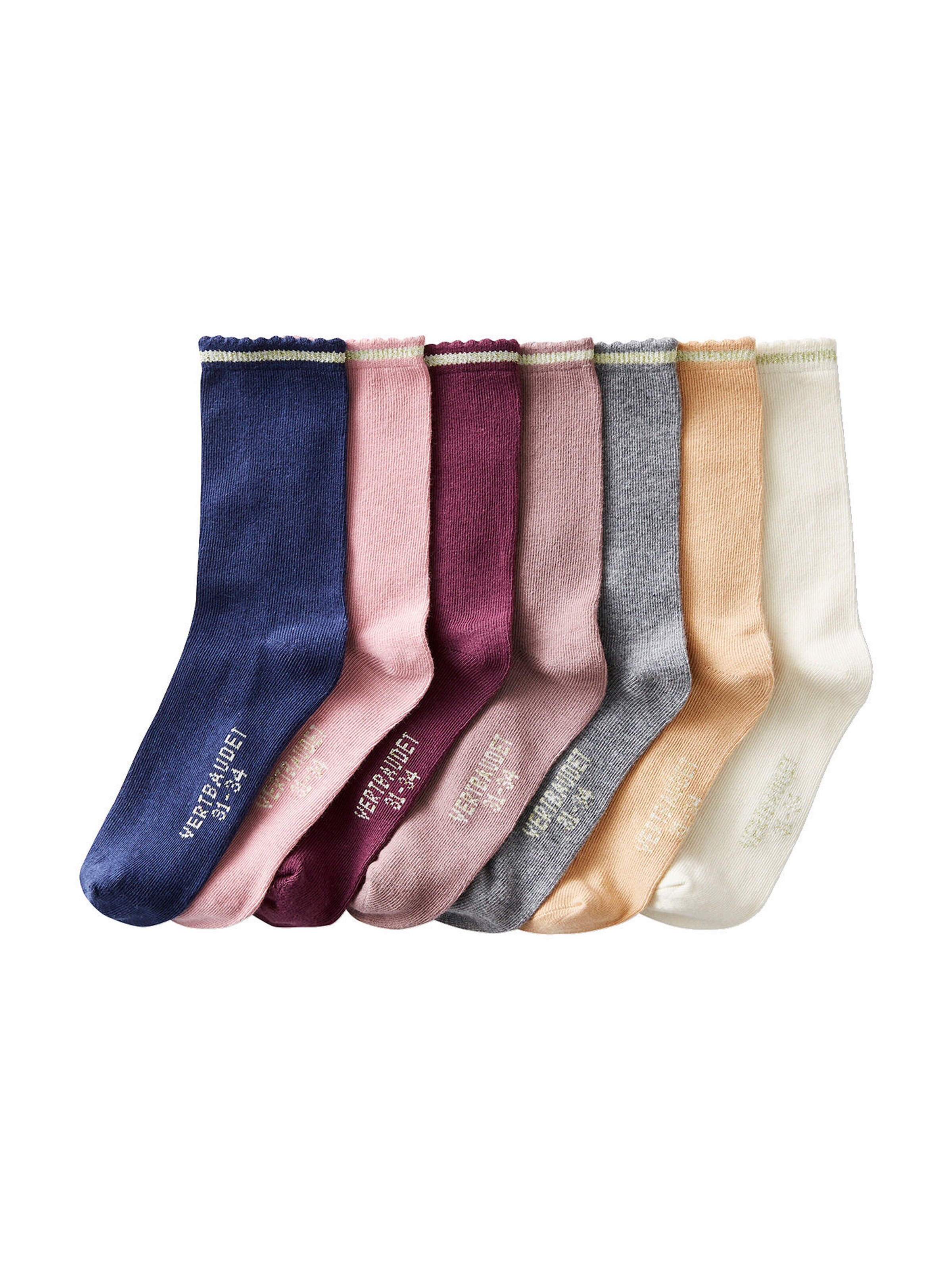Vertbaudet 7er-Pack Mädchen Socken, Glitzerstreifen BASIC altrosa