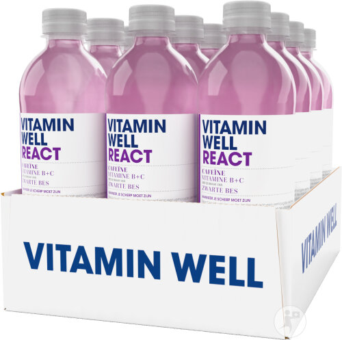 Vitamin Well React Caféine Vitamine B6+B12+C Boisson Rafraîchissante Gout Cassis 12x500ml