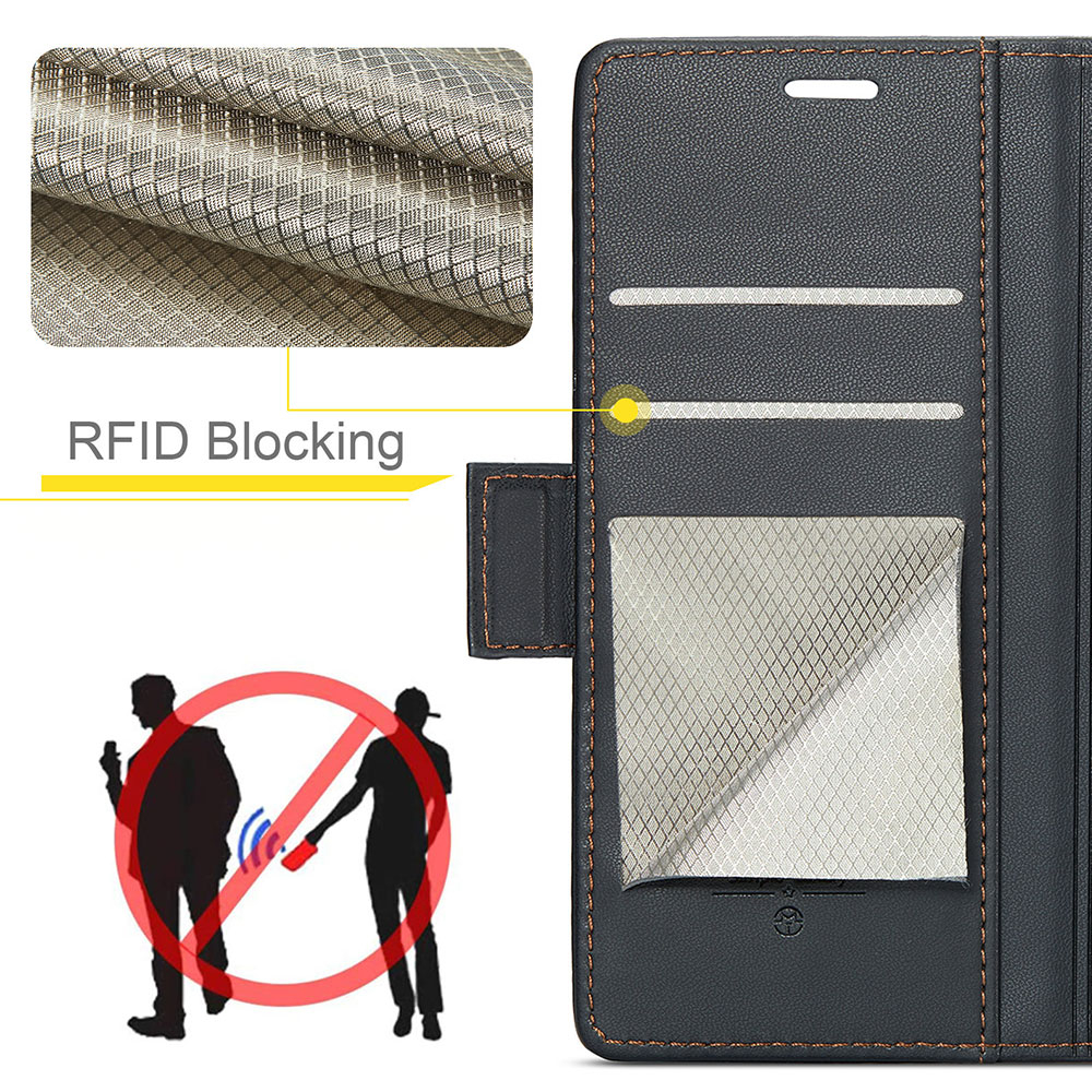 Samsung Galaxy S25 Ultra Leder Tasche Flip Wallet Etui mit Kartenfächern Litchi Look (RFID Schutz) - Schwarz