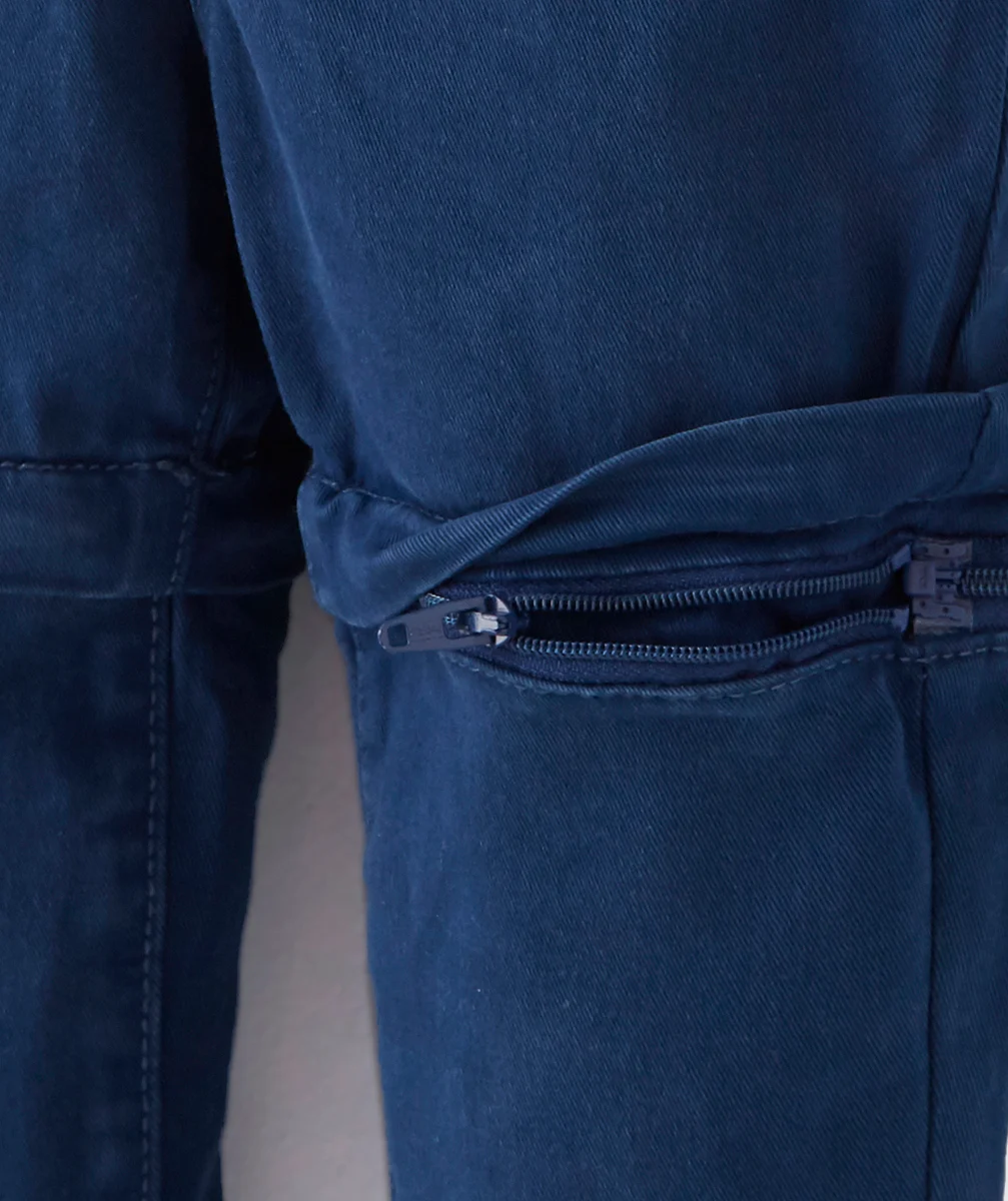 PANTALON CHINO ÉVOLUTIF BLEU MARINE AVEC CORDONS EN FIBRES RECYCLÉES