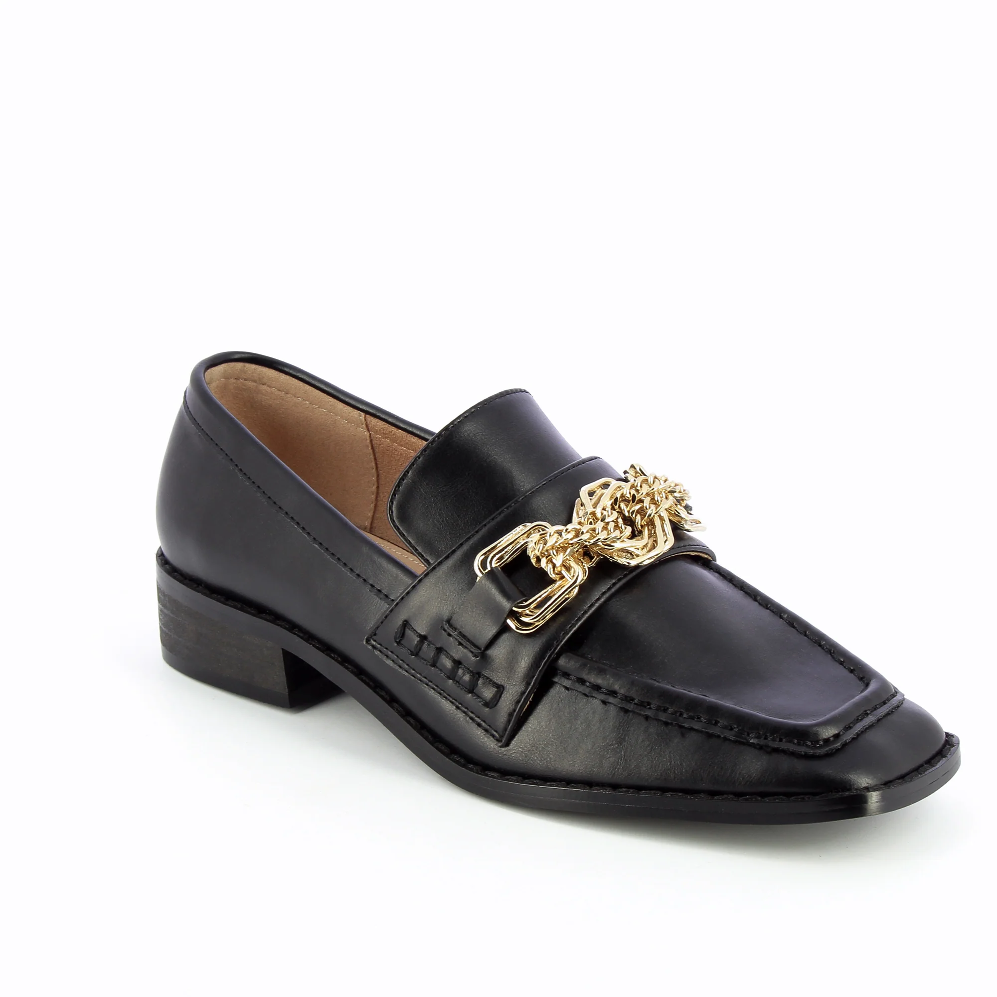 Mocassins, Derbies, Ballerines-Mocassins Denise noirs à chaîne or multi-maillons