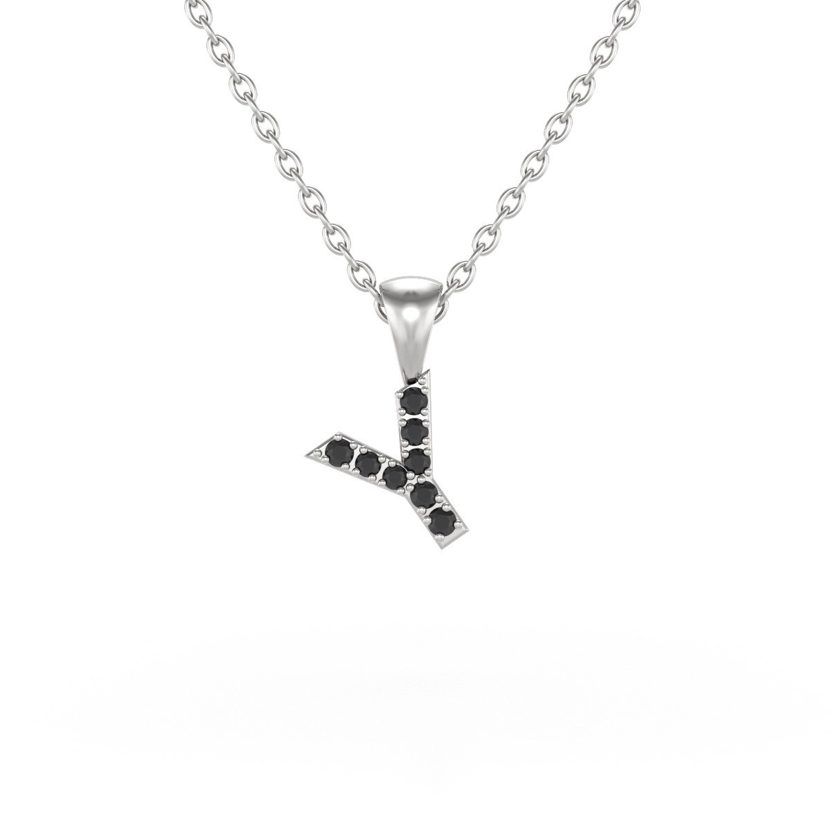 Collier Pendentif ADEN Lettre Y Diamant Noir Chaine Argent 925 incluse 0.72grs