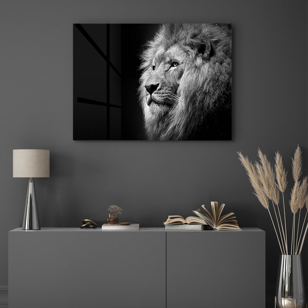 Walljar acrylglas schilderij - Gazing Lion Acrylglas schilderij - 120 x 180 cm