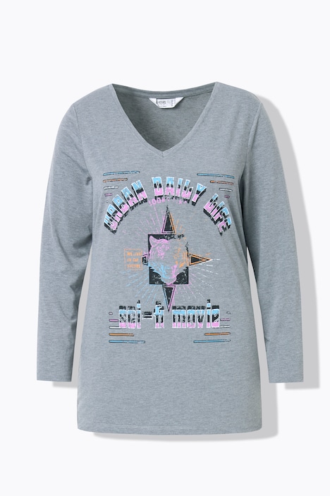 T-Shirt, Straight Fit, Löwenlkopf-Motiv, Langarm