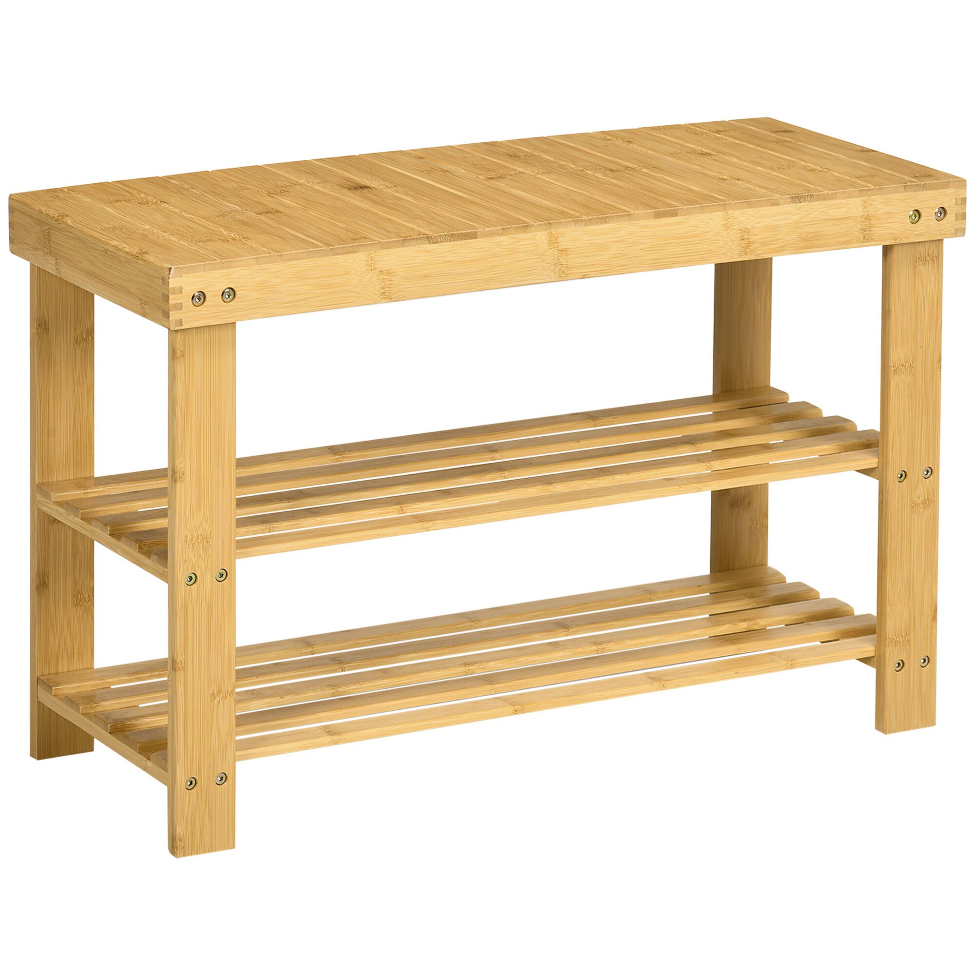 HOMCOM Lamellenschuhregal mit drei Ebenen natur 70L x 28B x 45H cm