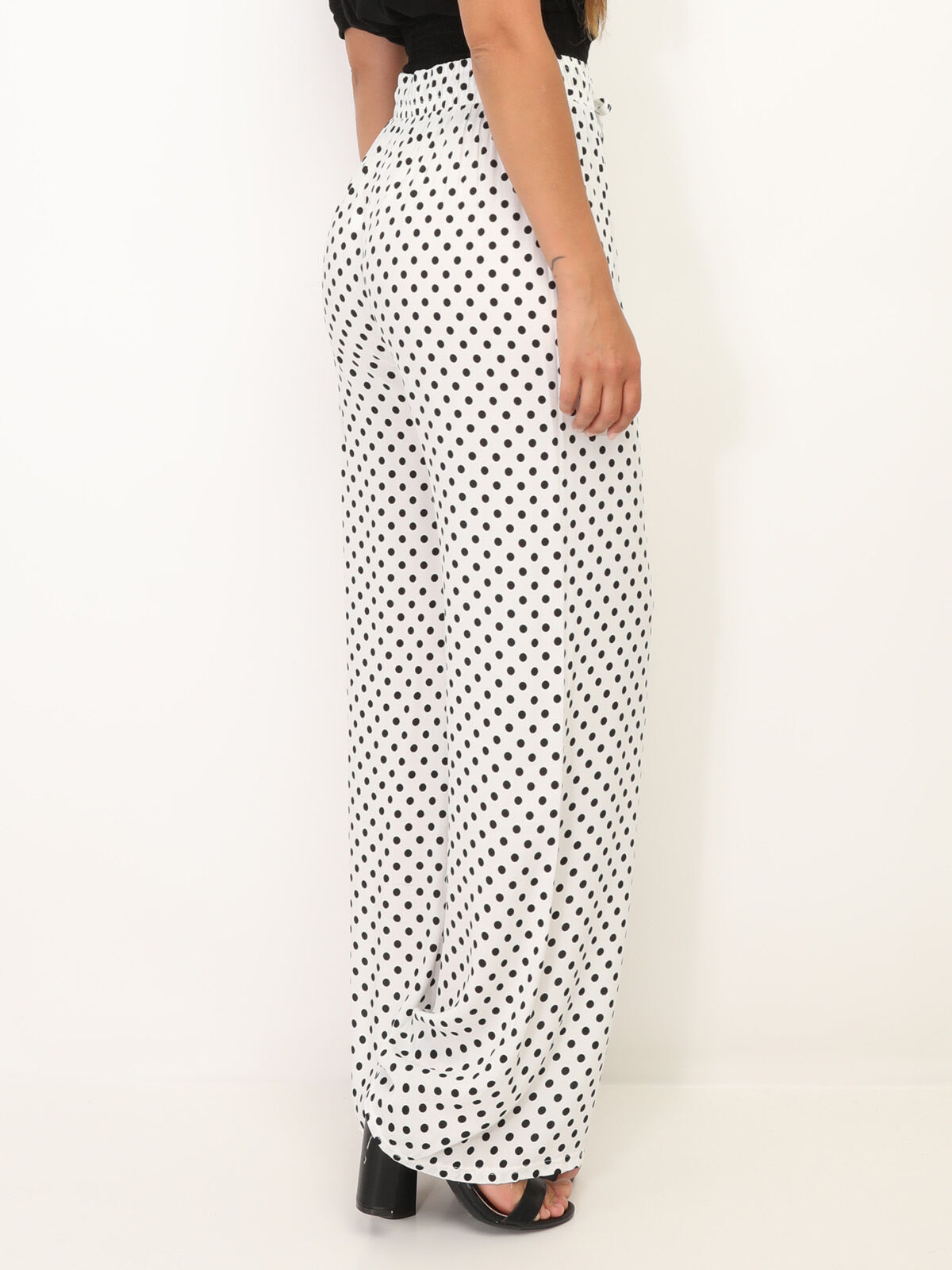 Pantalon ample à pois et liens- Blanc