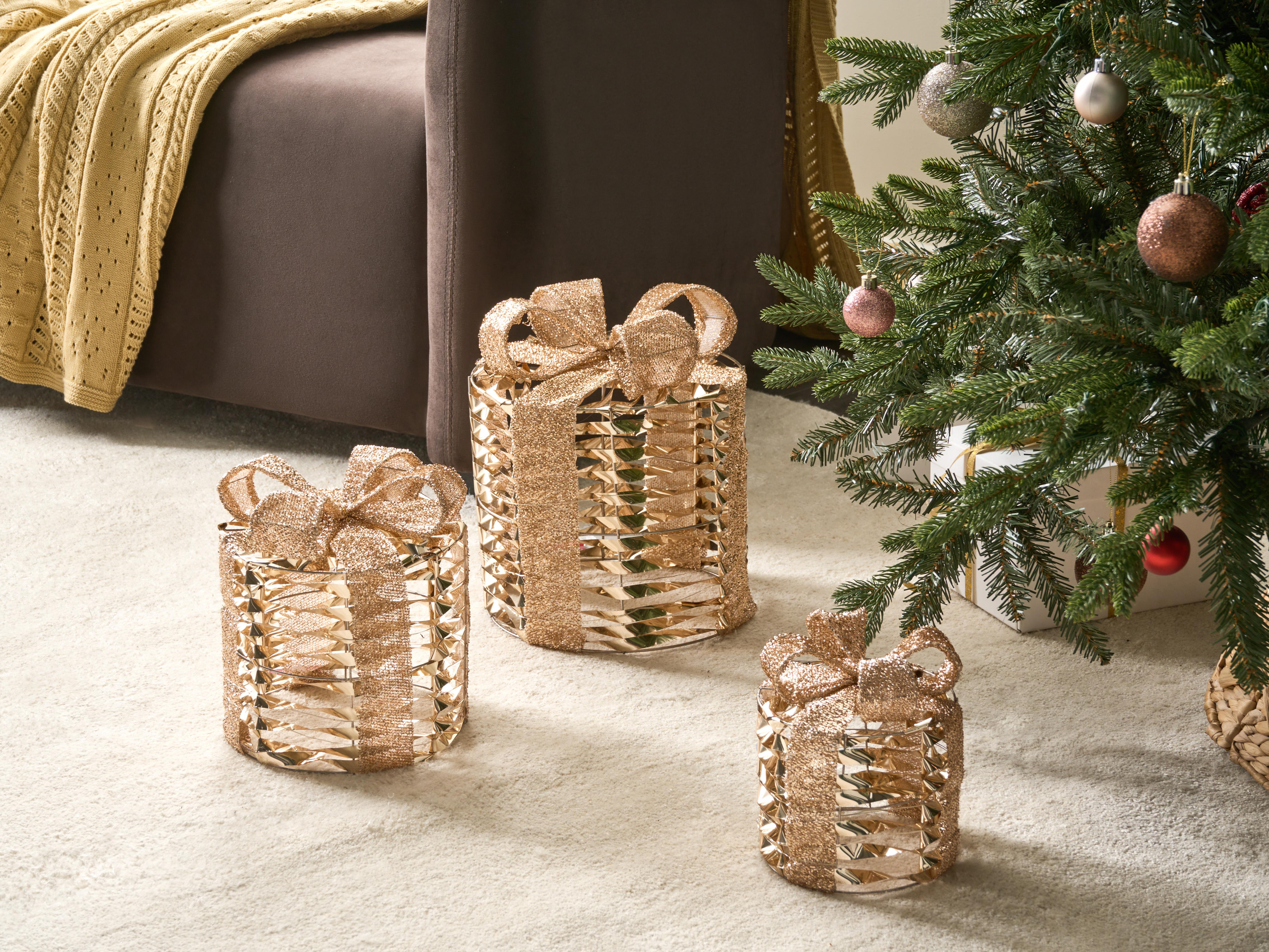 Set van 3 kerstdecoraties LED SLIVSO Kerstcadeaus 20/25/30 cm Goud