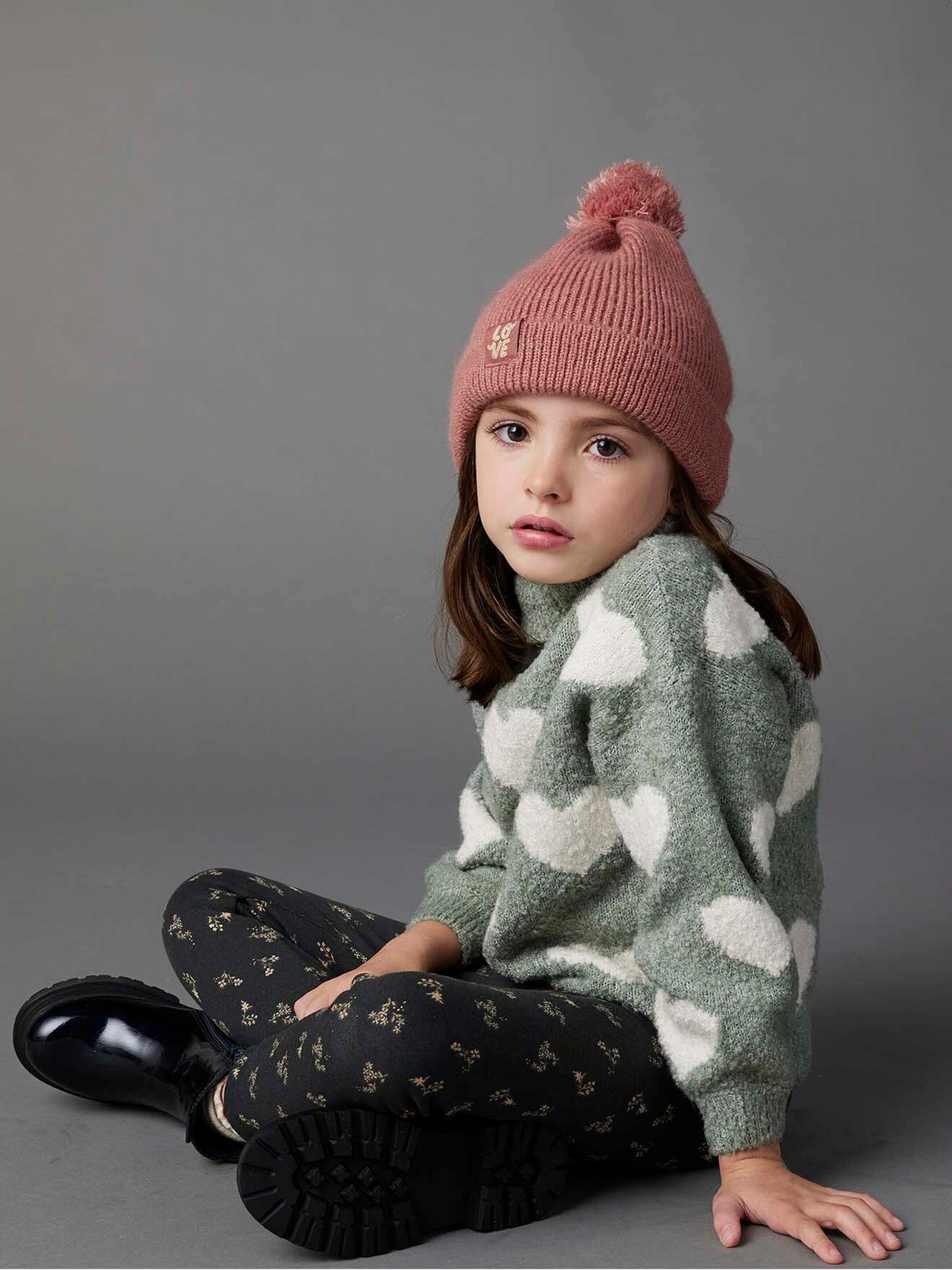 Vertbaudet Flauschiger Mädchen Rollkragenpullover mit Muster graugrün