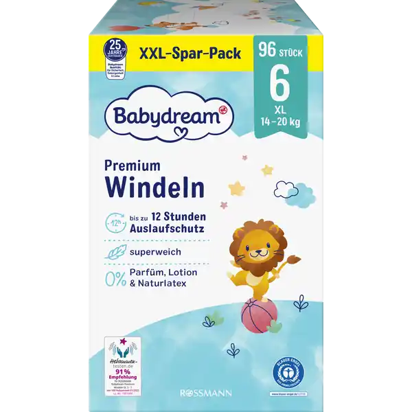 Premium Windel Größe 6 XL, 96 Stück, 14-20 kg