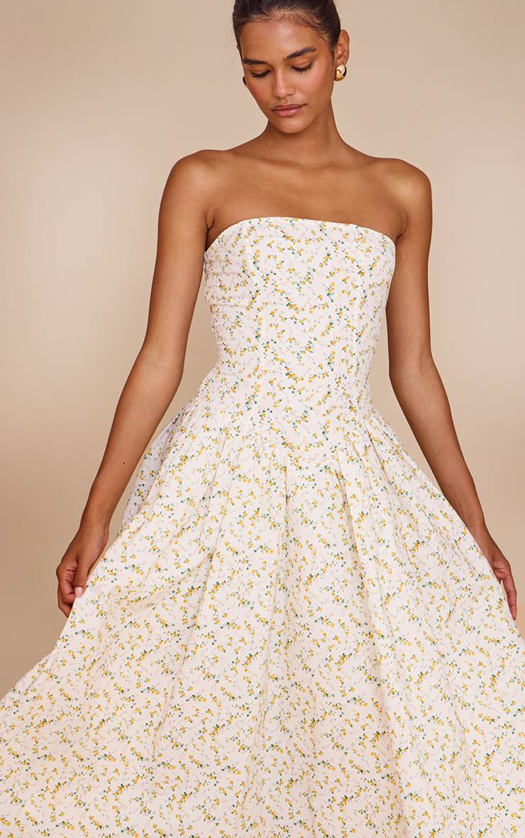 Jaune Robe Patineuse Mi-longue Bustier À Imprimé Fleuri Ditsy