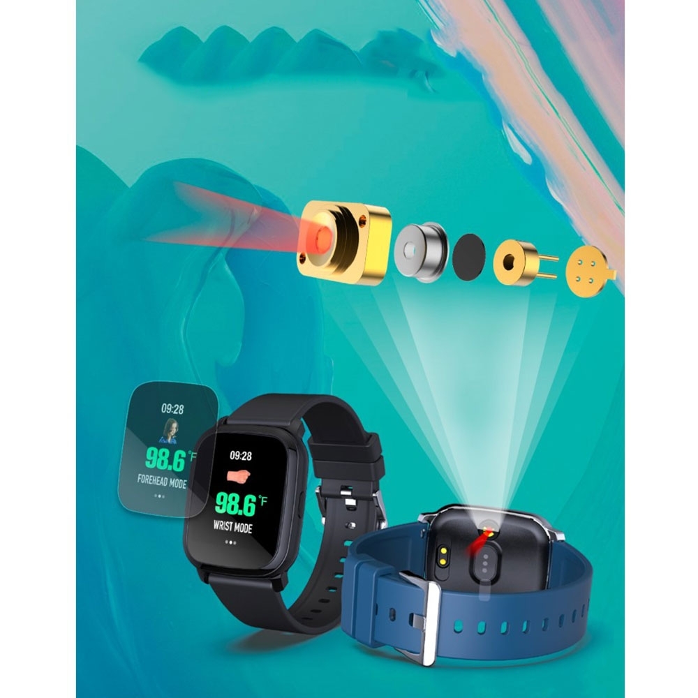 Spritzwasserfester Fitness Tracker Smart Watch mit Herzfrequenz- / Körpertemperaturmessung und 1.3