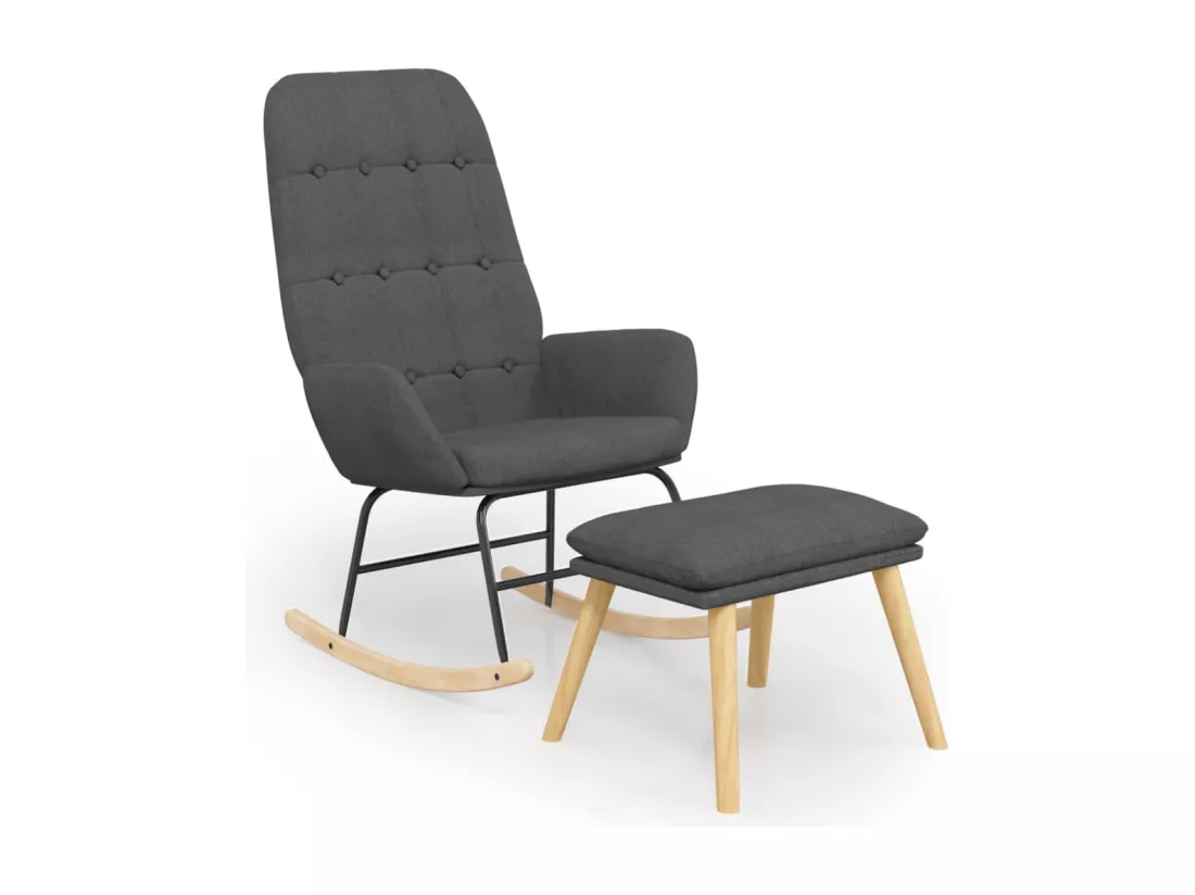 Chaise à bascule avec repose-pied Gris foncé Tissu